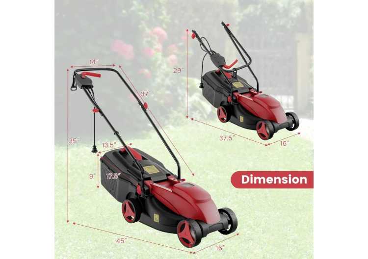Electric Lawn Mower, Versatile Corded Lawn Mower with Grass Collection Box, 10 AMP Motor, 13" Cutting Deck, 3 Adjustable